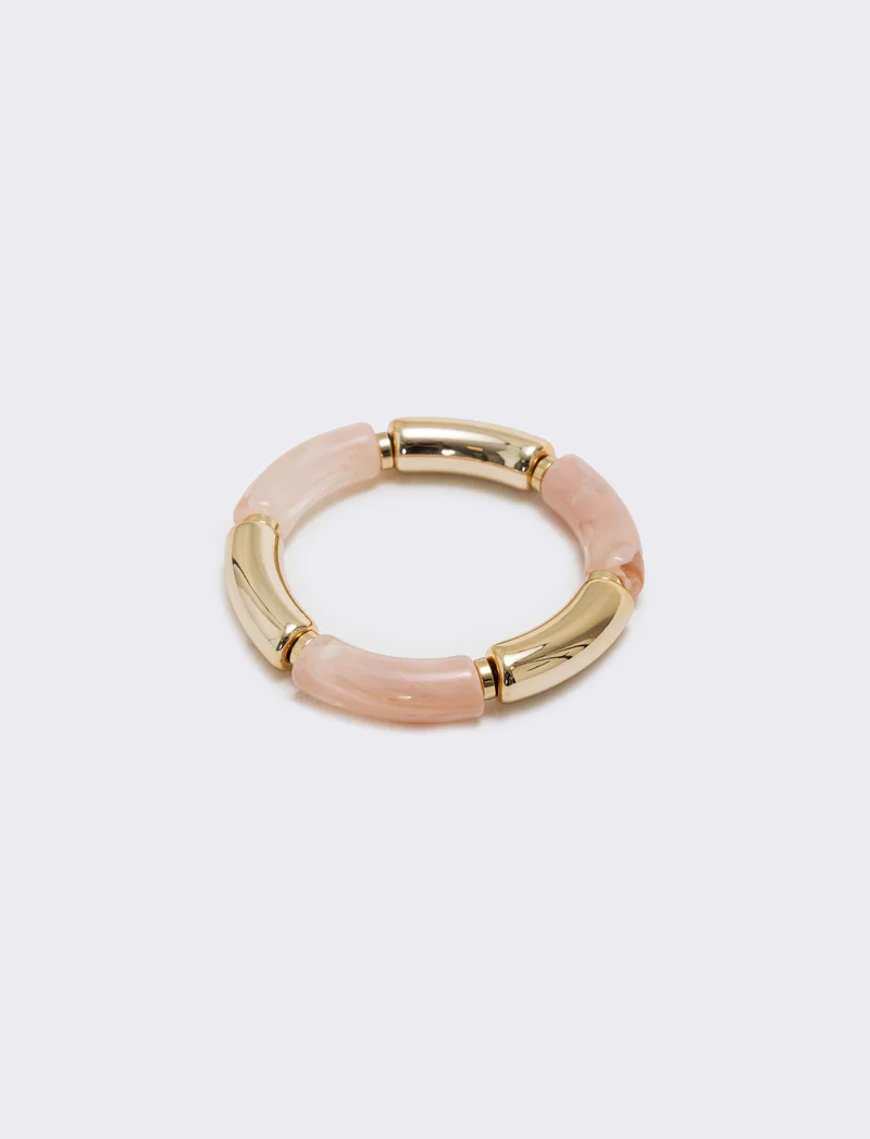 Bracciale elastico con pietre e metallo - Rosa