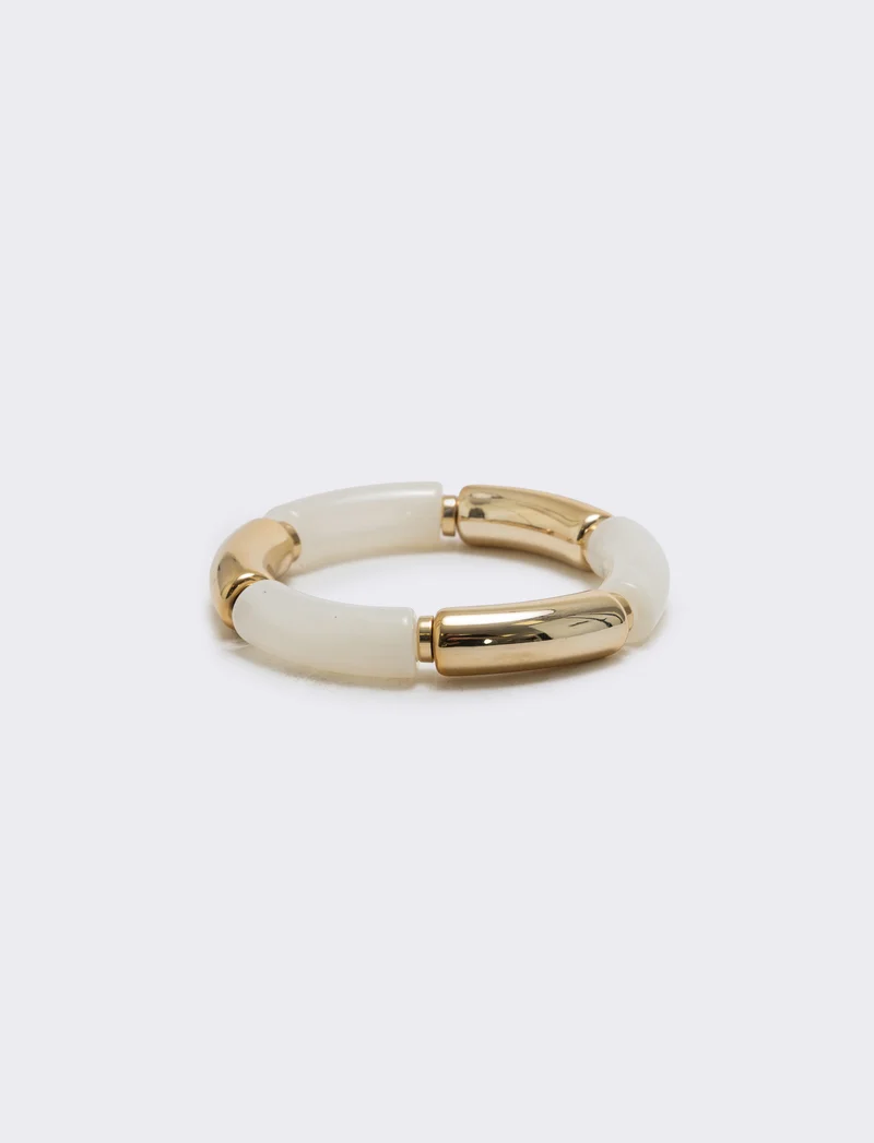 Bracciale elastico con pietre e metallo - Crema