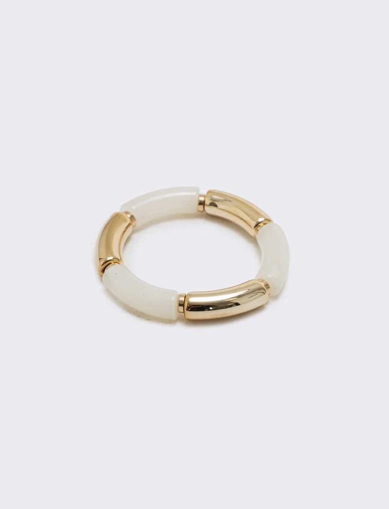 Bracciale elastico con pietre e metallo - Crema