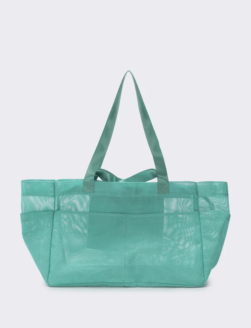 Borsone shopper grande a rete - Turchese