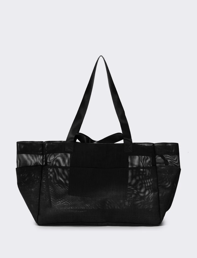 Borsone shopper grande a rete - Nero