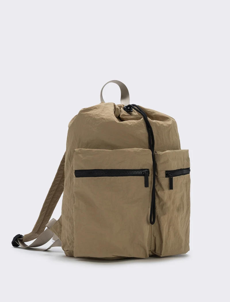Zainetto nylon con chiusura a coulisse - Beige