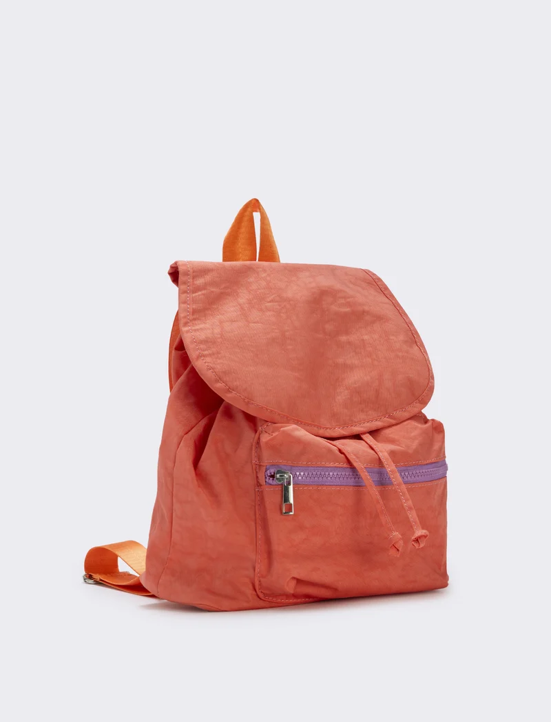 Zaino bambina in nylon con tasca pratica - Arancio