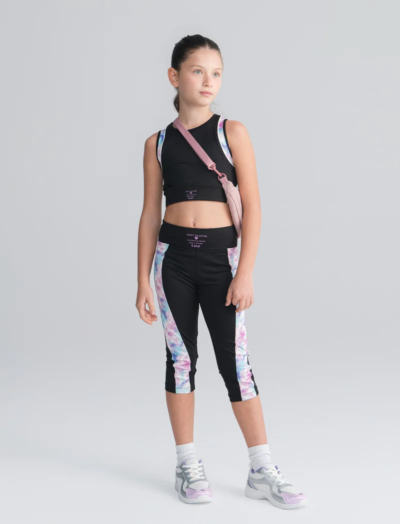 Canotta sporty cropped con dettagli stampati - Nero