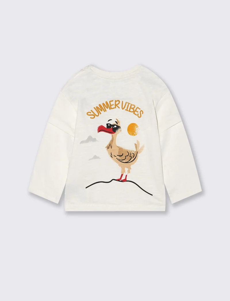 T-shirt girocollo con doppia manica - Bianco
