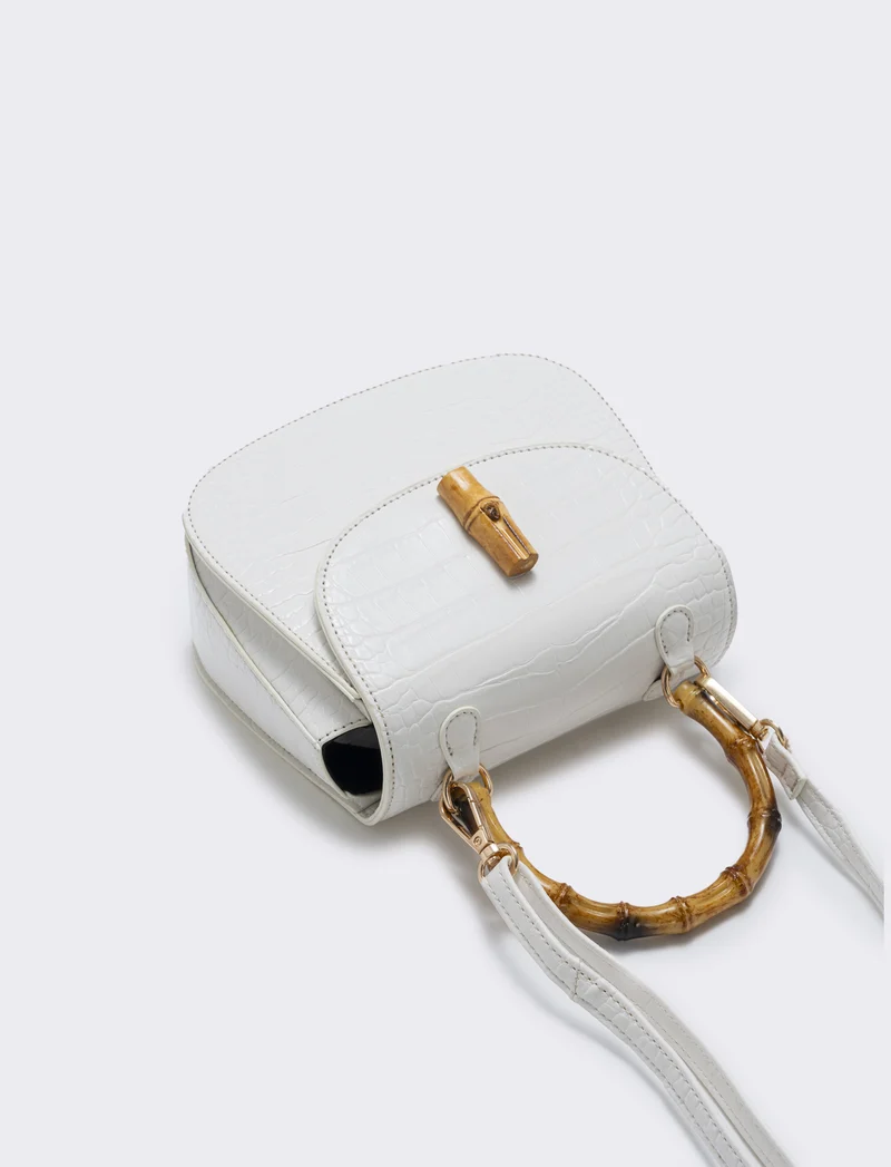Borsa bamboo con stampa cocco elegante - Bianco panna