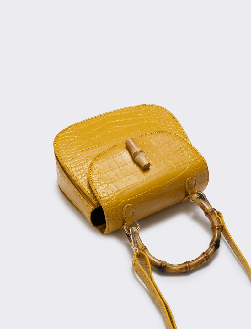 Borsa bamboo con stampa cocco elegante - Ocra