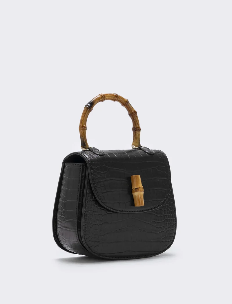 Borsa bamboo con stampa cocco elegante - Nero