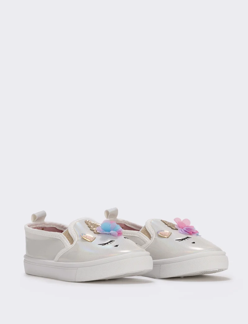 Slip-on unicorno da bambina - Bianco perla