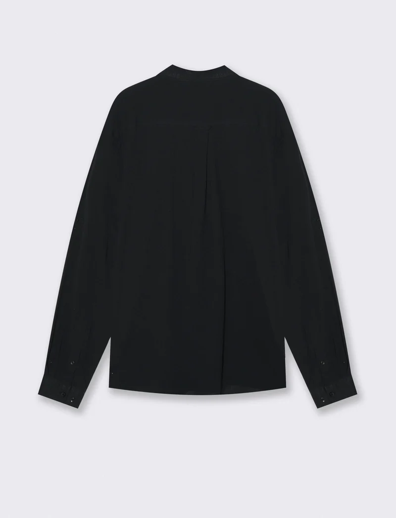 Camicia coreana effetto crepe in cotone - Nero