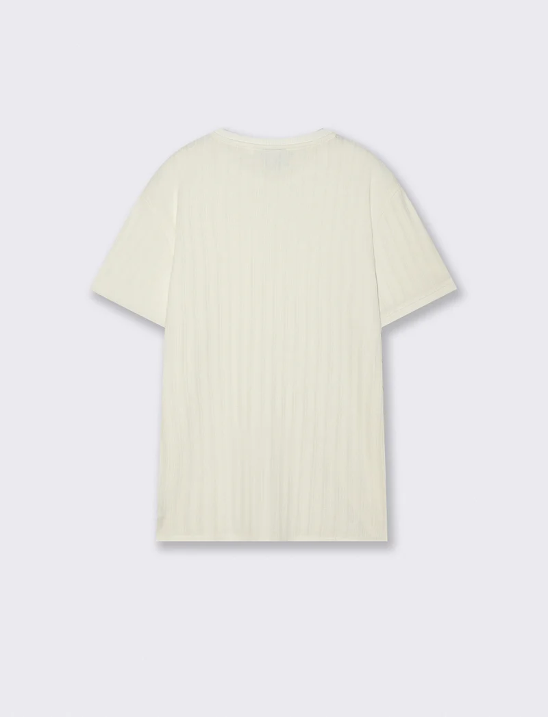 T-shirt girocollo jacquard effetto maglia - Beige ecru