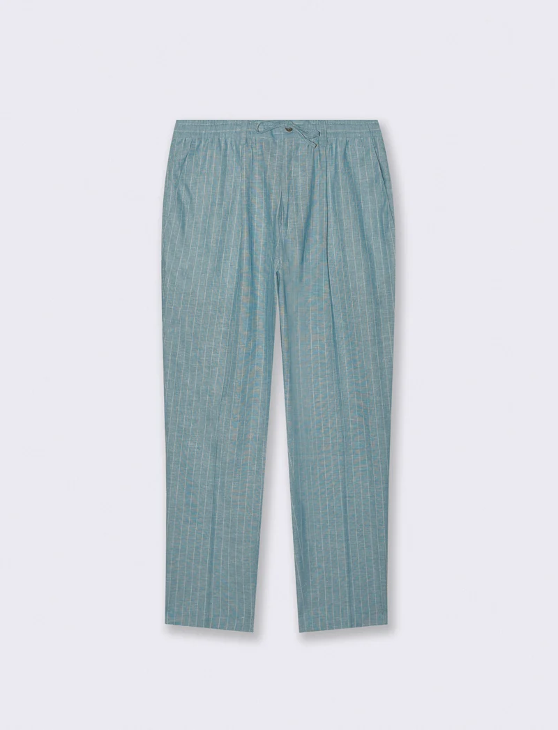 Pantaloni formal fit in linen blend rigato - Verde petrolio
