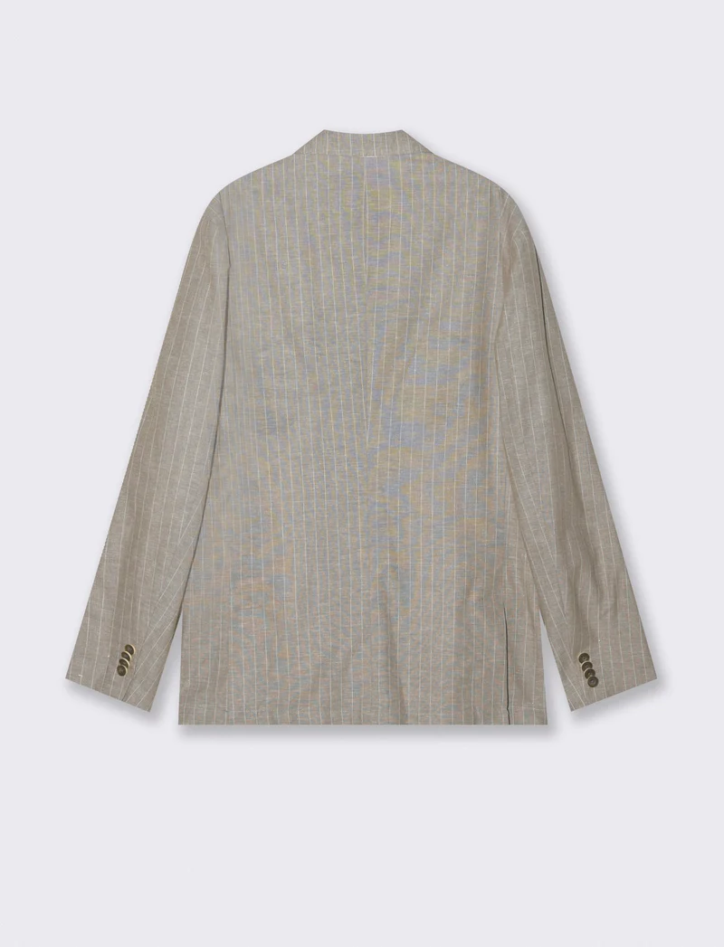 Blazer formal fit in linen blend a righe - Beige
