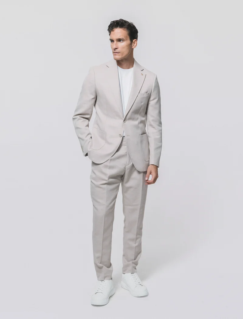 Blazer Oxford con Colletto a Revers - Beige