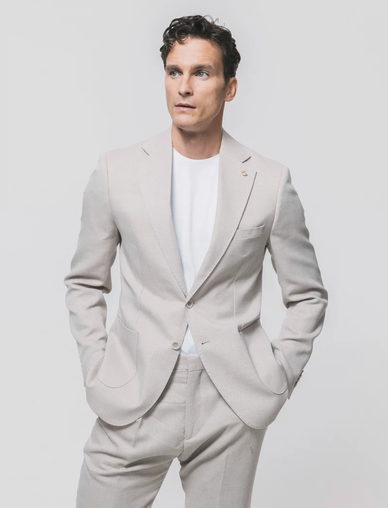 Blazer Oxford con Colletto a Revers - Beige