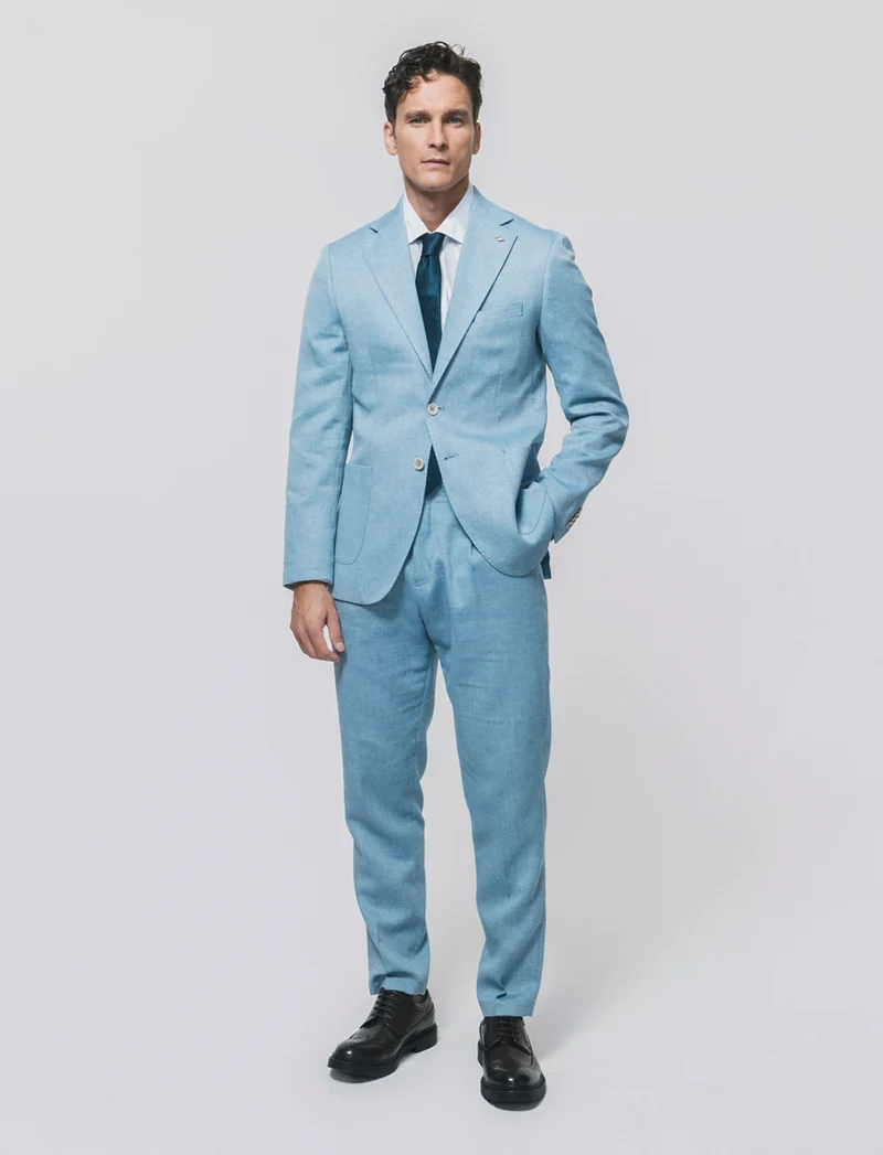 Blazer Oxford con Colletto a Revers - Celeste