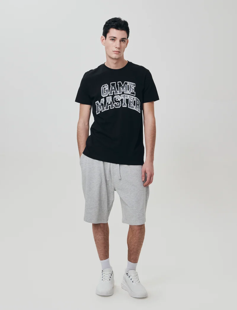 T-shirt girocollo con stampe mimetiche - Nero