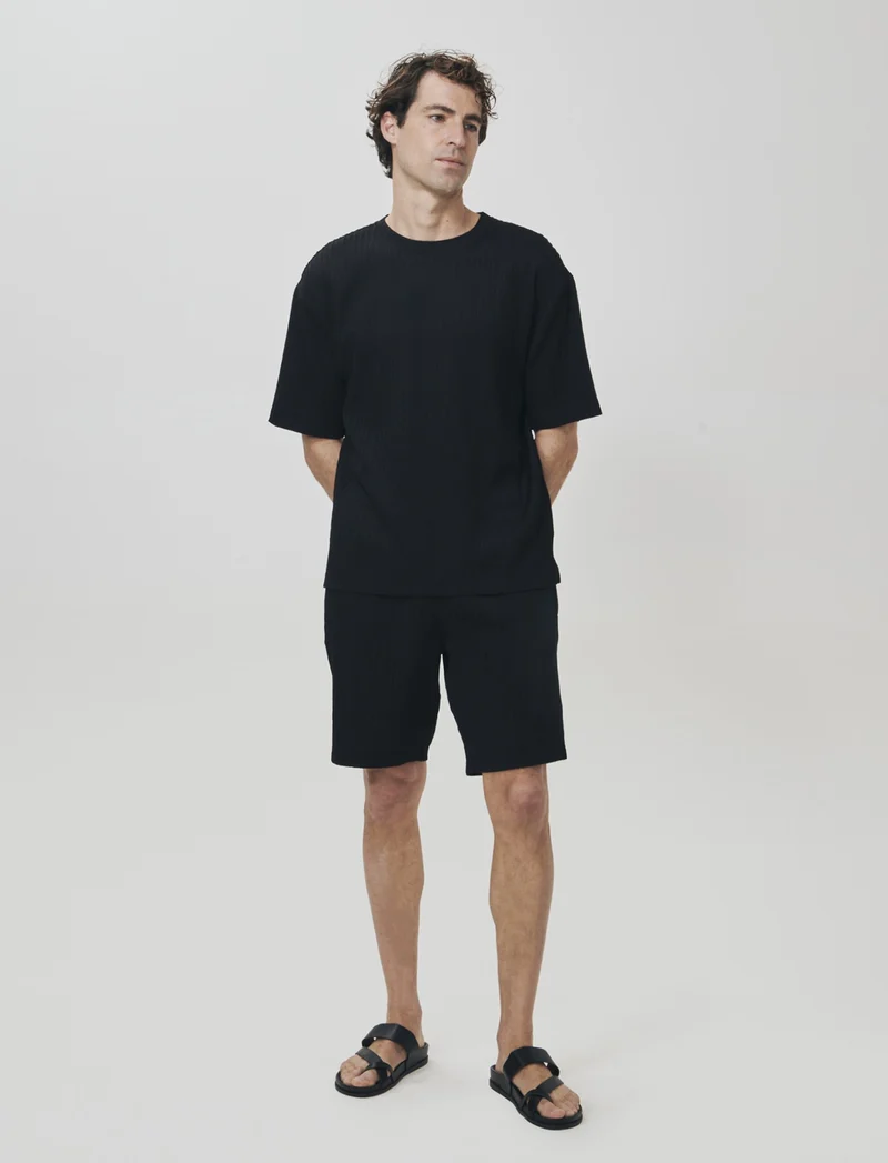 T-shirt jacquard relaxed fit plissettata - Nero