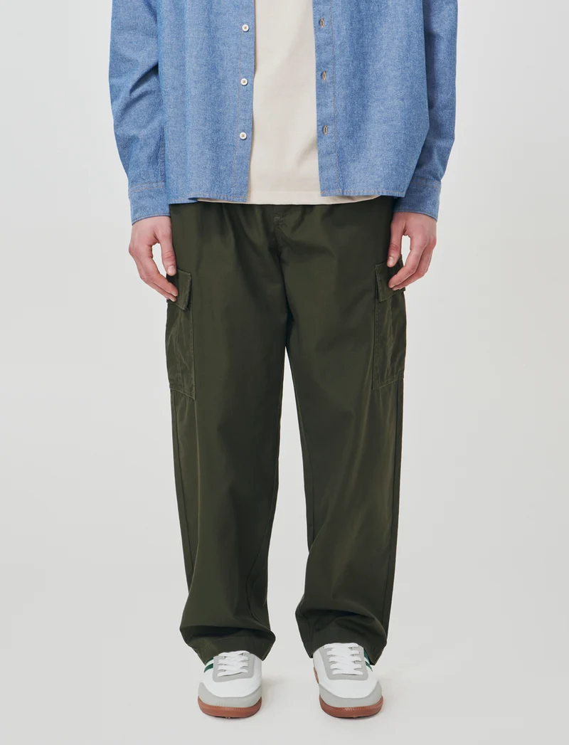 Pantaloni Baggy Cargo in Rip Stop Cotone - Verde militare