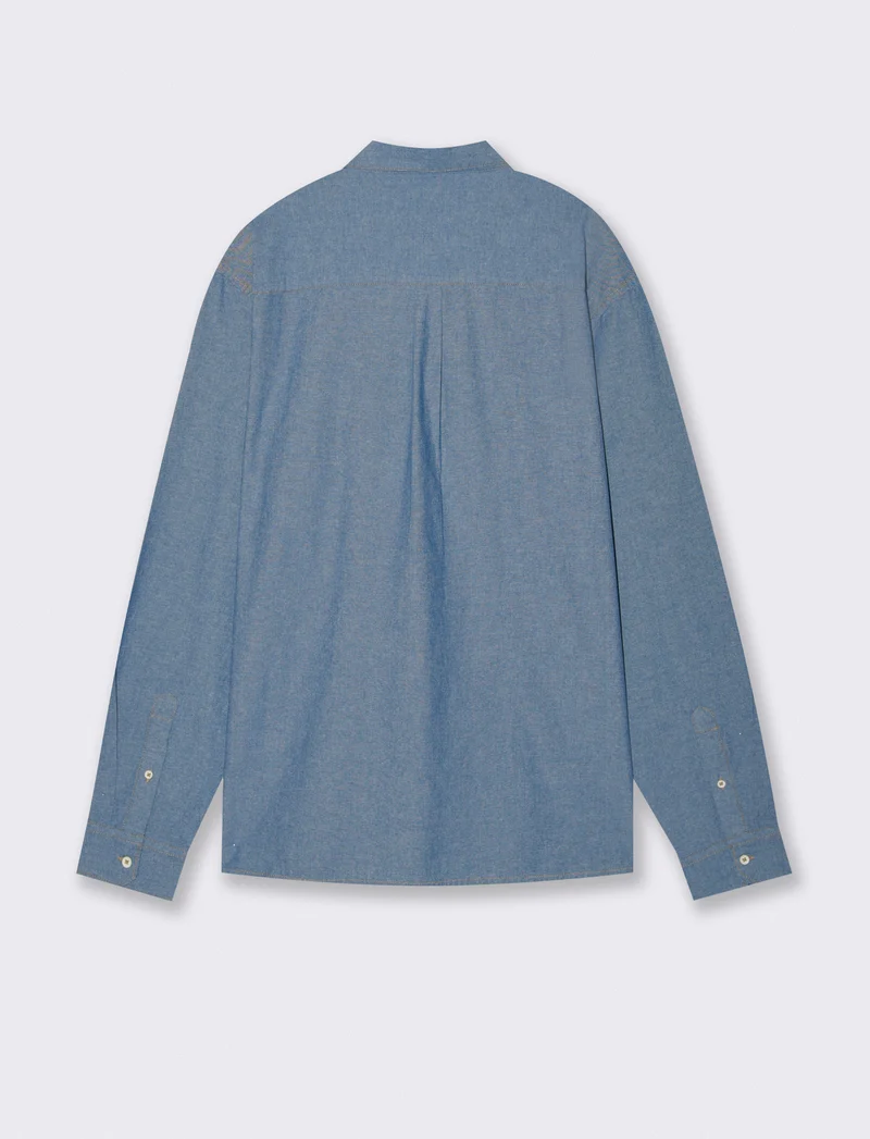 Camicia cropped in puro cotone melange - Azzurro