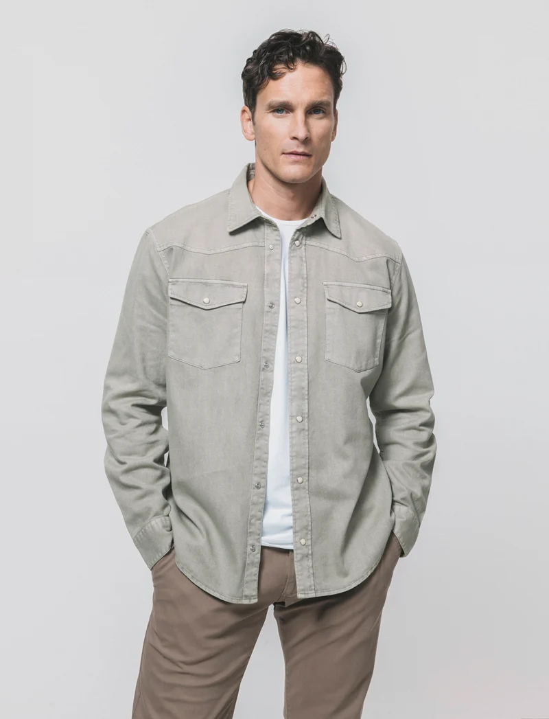 Camicia in denim colorato regular fit - Verde salvia