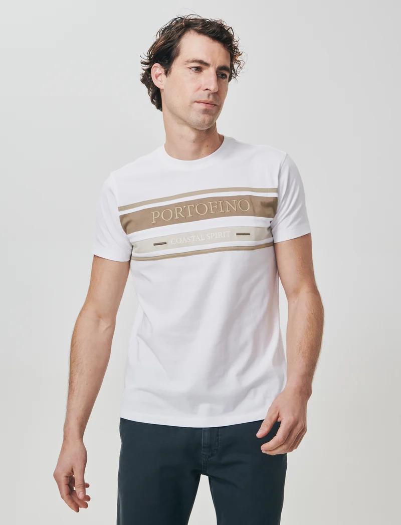 T-shirt girocollo con fascia e ricamo - Bianco