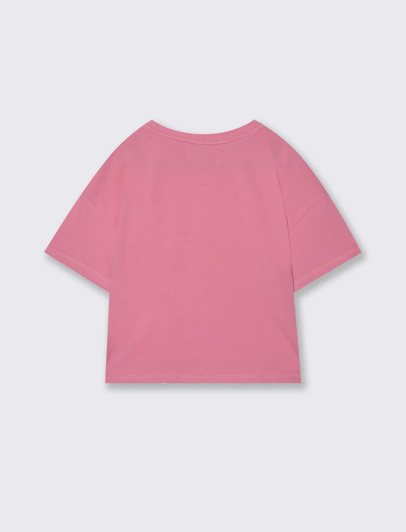T-shirt mezza manica in cotone con ricamo - Rosa big bubble