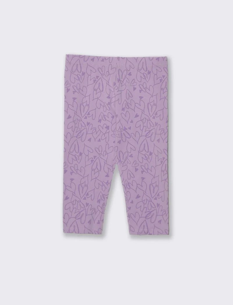 Leggings 3/4 in cotone elastico stampato - Lilla