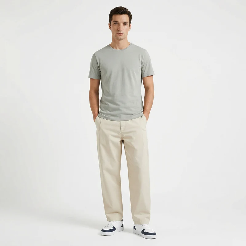 T-shirt slim fit in cotone elasticizzato - Verde salvia