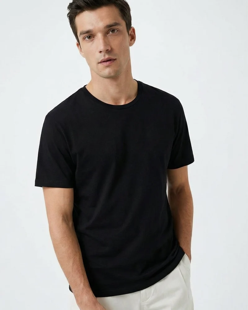 T-shirt slim fit in cotone elasticizzato - Nero