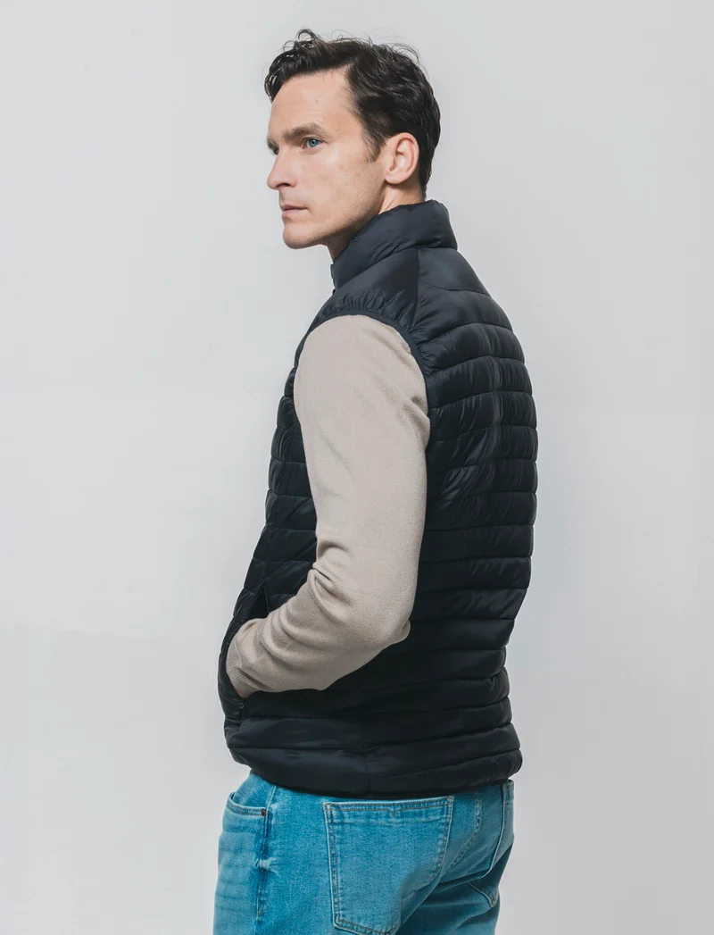 Giubbotto Gilet Piumino Imbottito Collo Alto - Nero