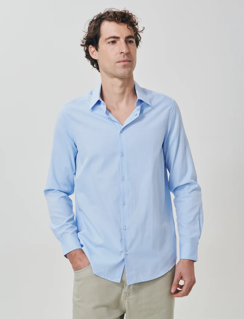 Camicia Oxford Regular Fit in Cotone - Celeste