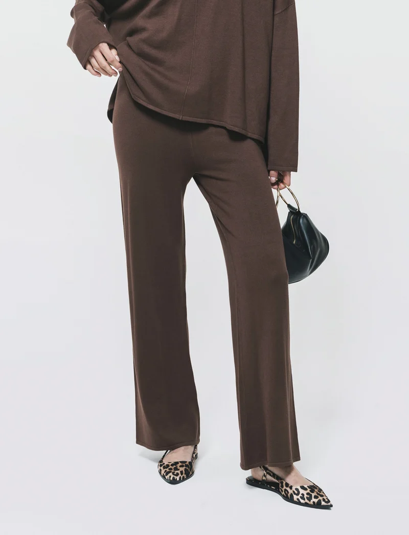 Pantalone in Maglia con Elastico Vita - Marrone