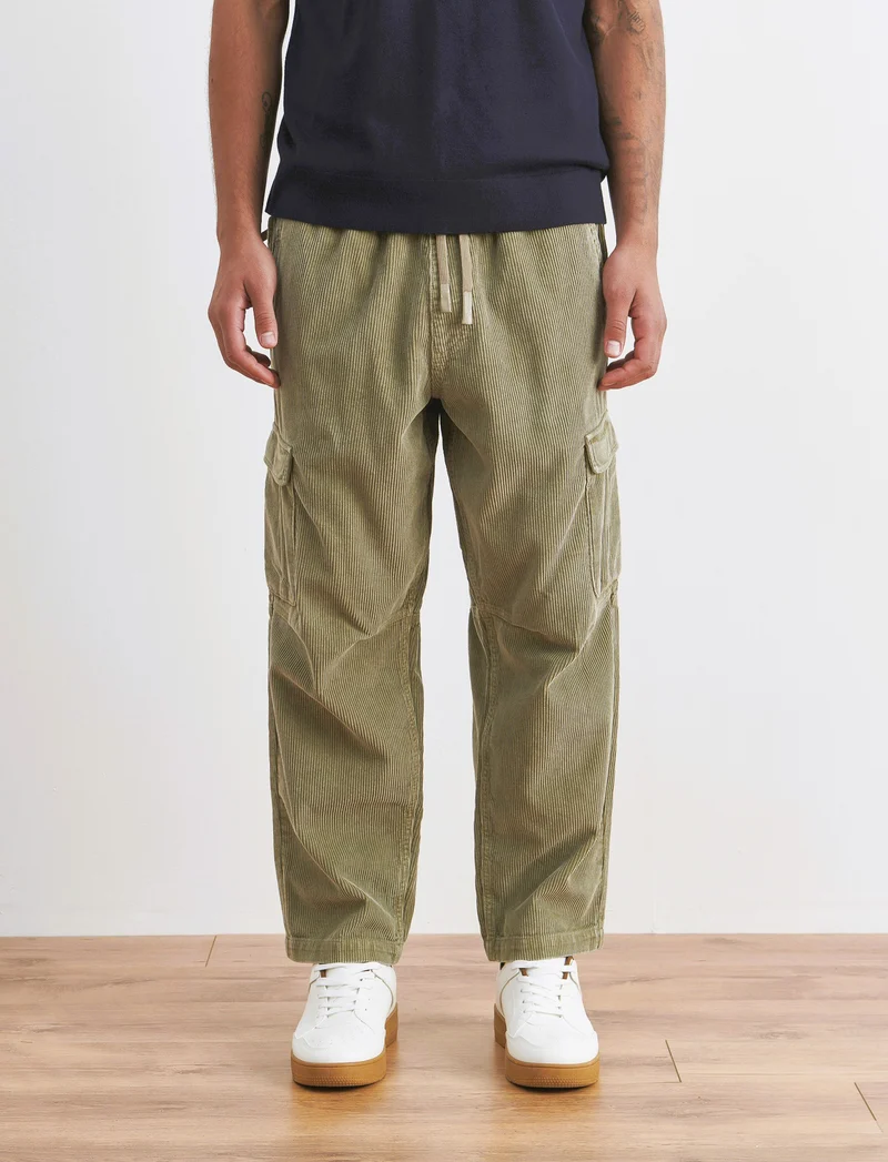 PANTALONI CARGO IN VELLUTO BAGGY CARGO FIT - Verde oliva