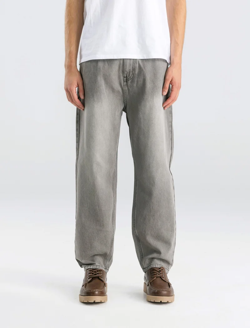 JEANS DENIM GRIGIO LOOSE FIT CON ABRASIONI - Grigio