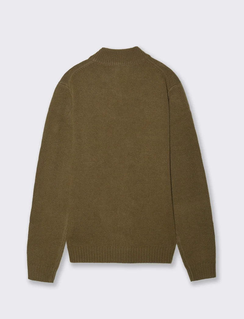 MAGLIA CARDIGAN JACQUARD A TRECCE - Grigio fango