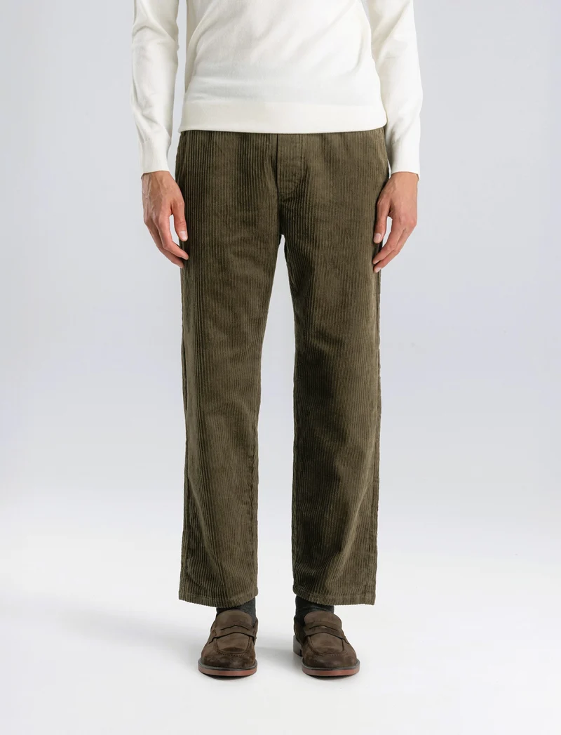 PANTALONI BAGGY JOGGER IN VELLUTO - Verde kaki