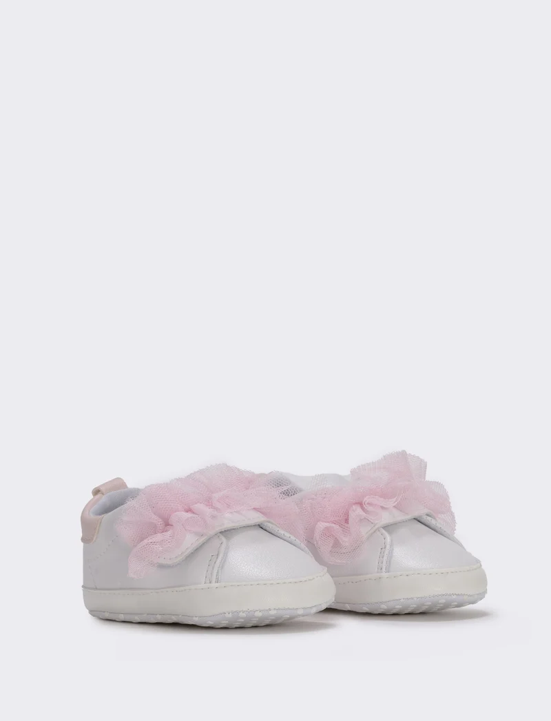 Scarpa neonata bianca con tuller rosa - Bianco