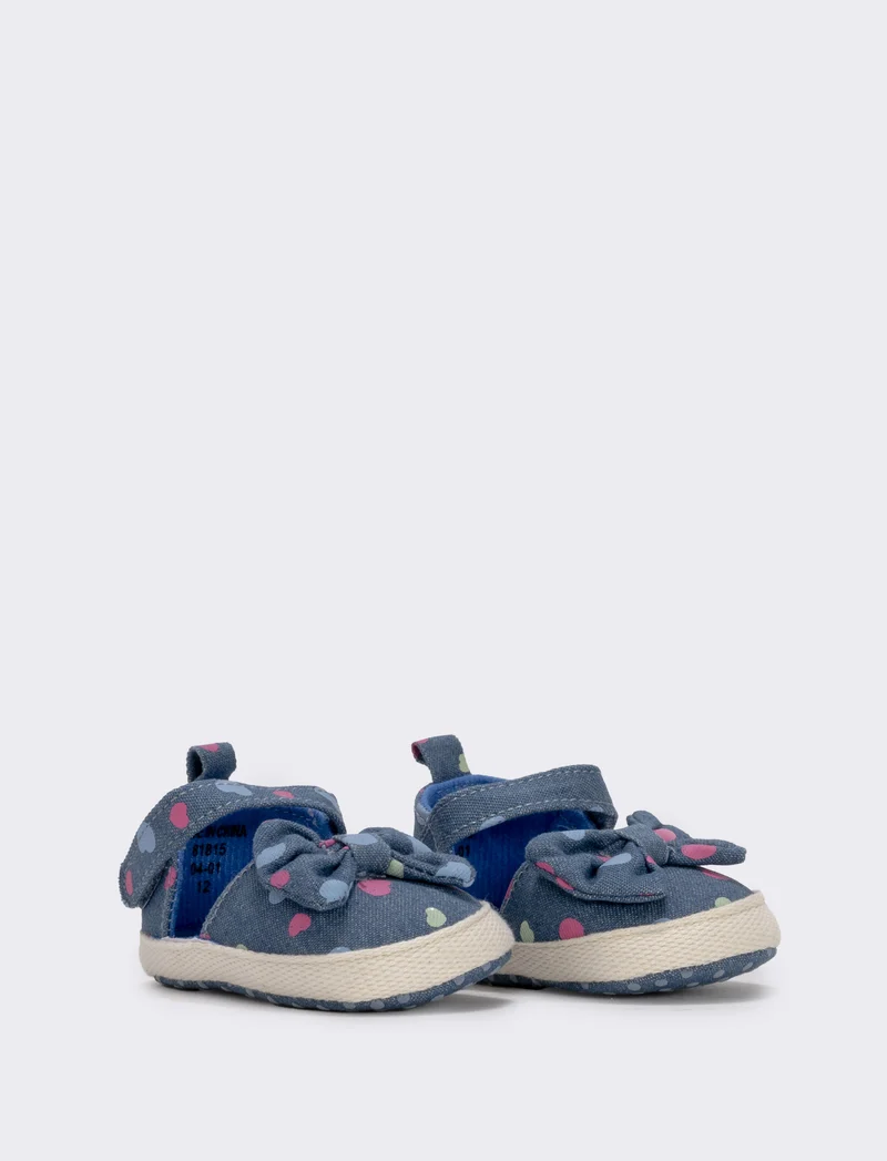 Scarpa in denim con fiocco e pois antiscivolo - Denim