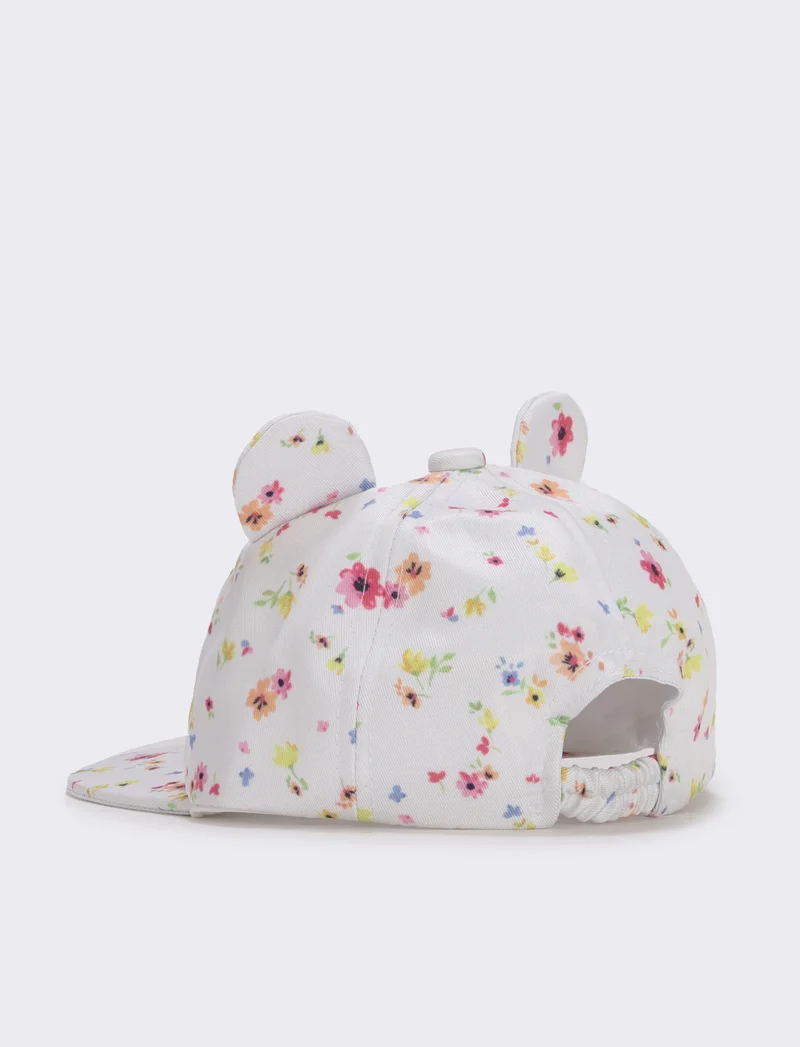 Cappellino con orecchie e fiori - Bianco