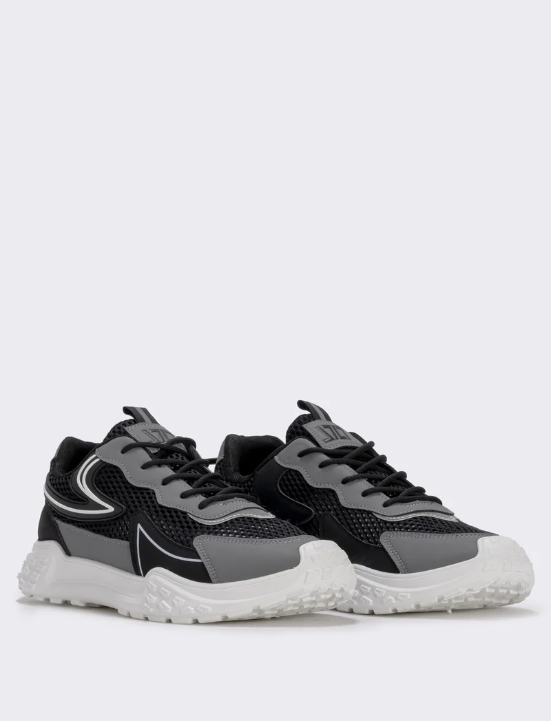 Sneakers da uomo in tessuto nero e track - Nero