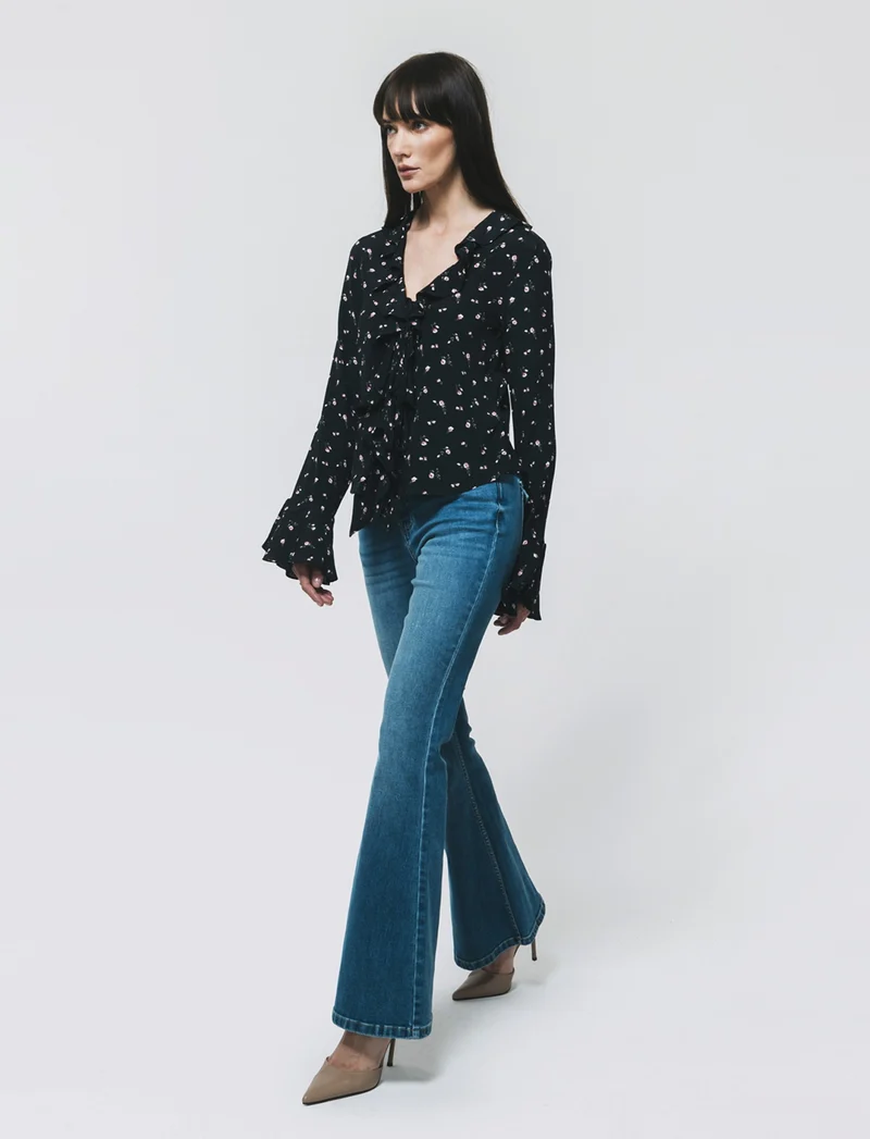 Camicia Stampata con Scollo a V e Rouches - var 1