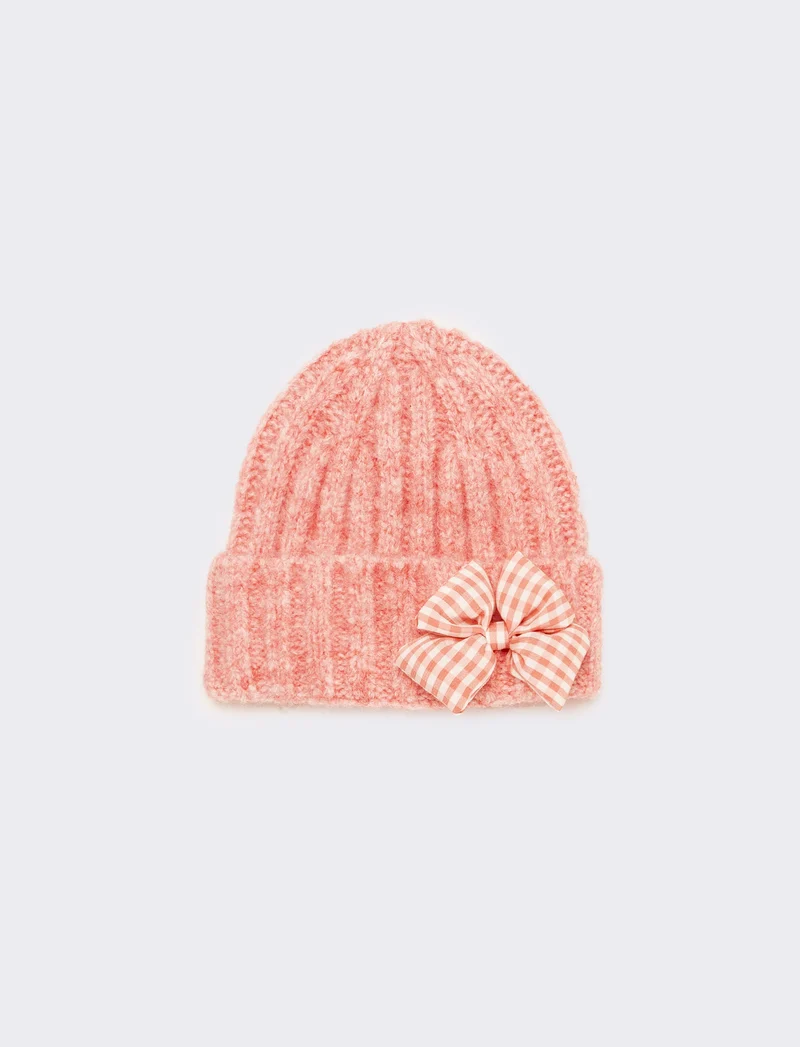 Set cappello e sciarpa con fiocco vichy - Rosa
