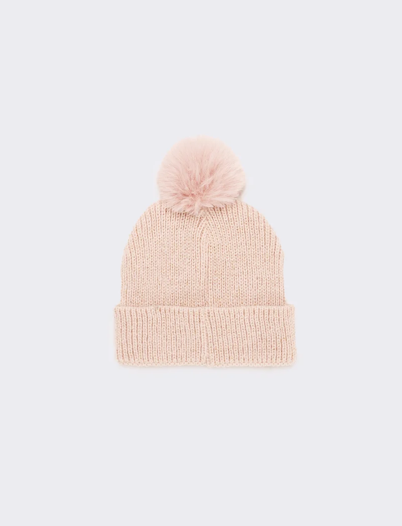 Cappello con risvolto con unicorno e pon pon - Rosa