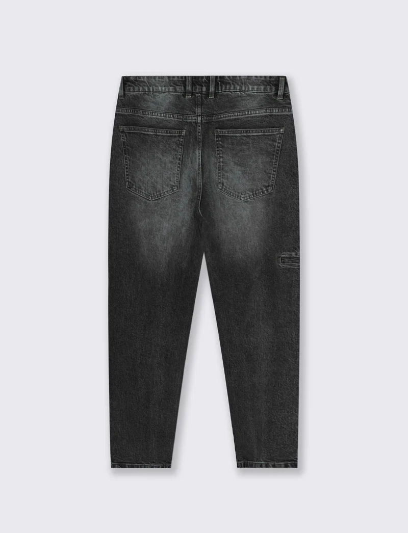 JEANS DENIM NERO LOOSE FIT CON ABRASIONI - Nero