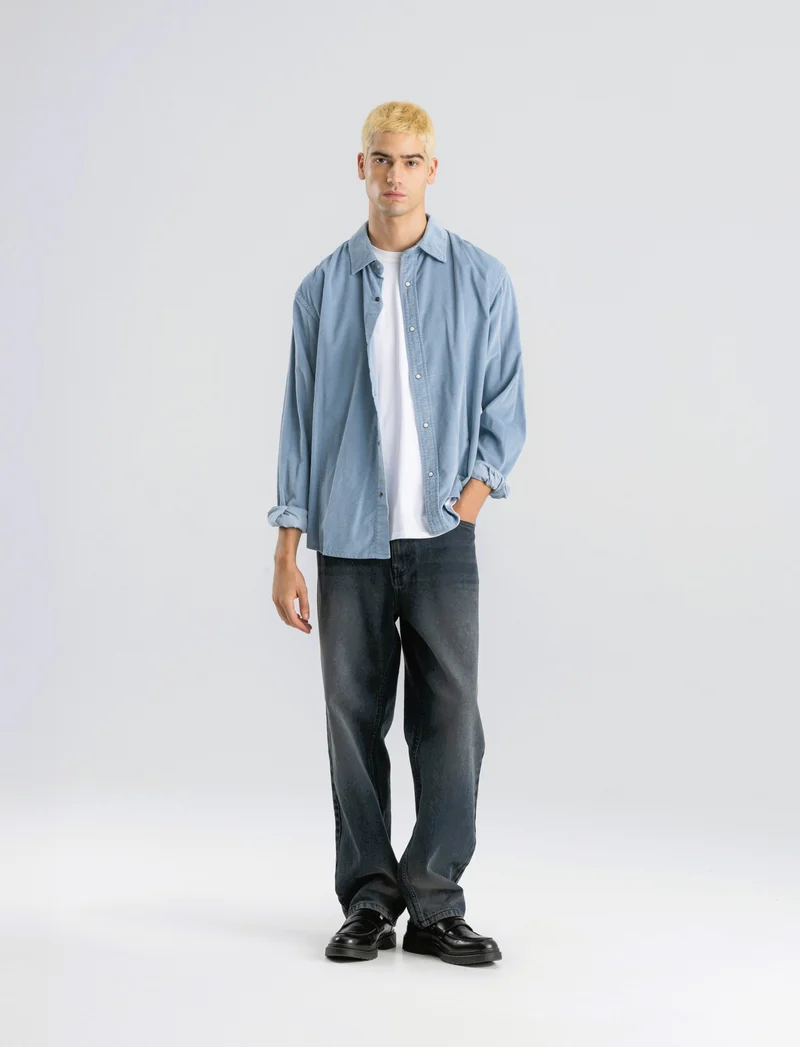 CAMICIA IN VELLUTO - Celeste