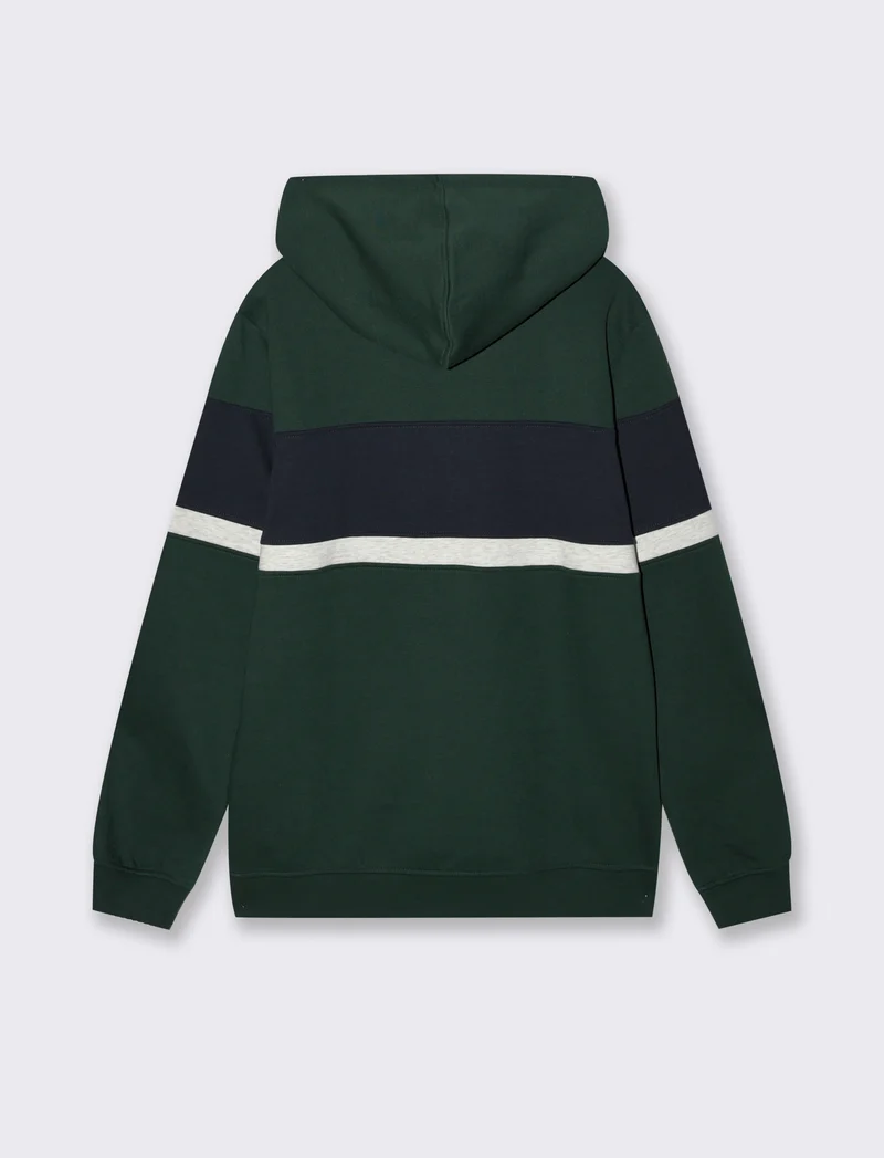 FELPA CON CAPPUCCIO FASCIA CONTRASTO - Verde scuro
