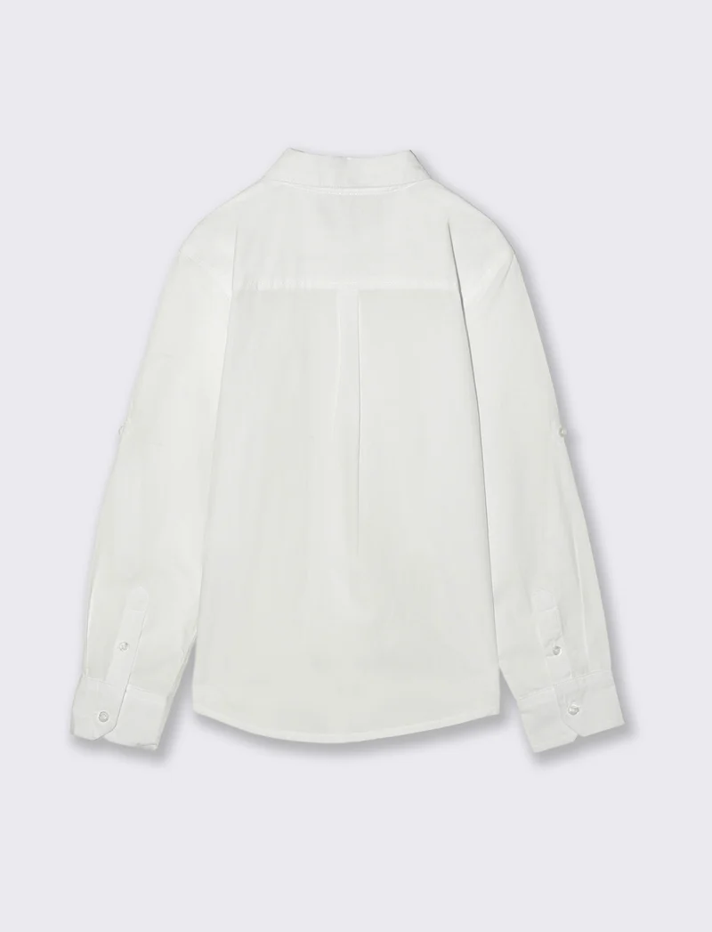 Camicia in cotone maniche lunghe ricamata - Bianco