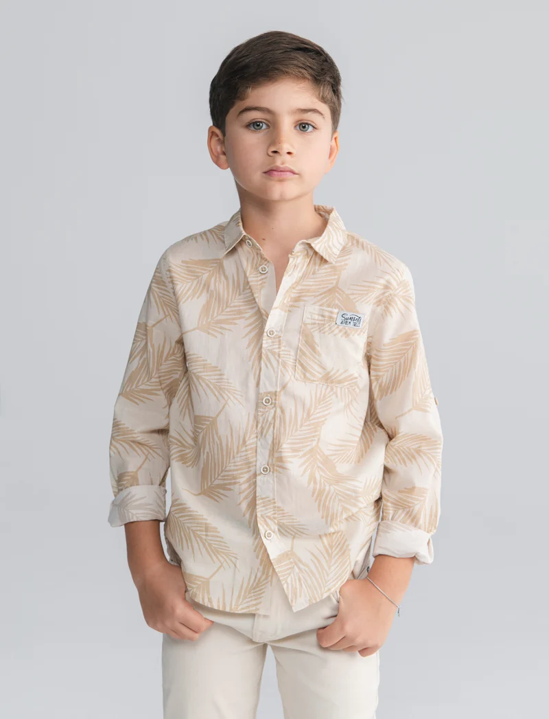Camicia in cotone con fantasia casual - Beige