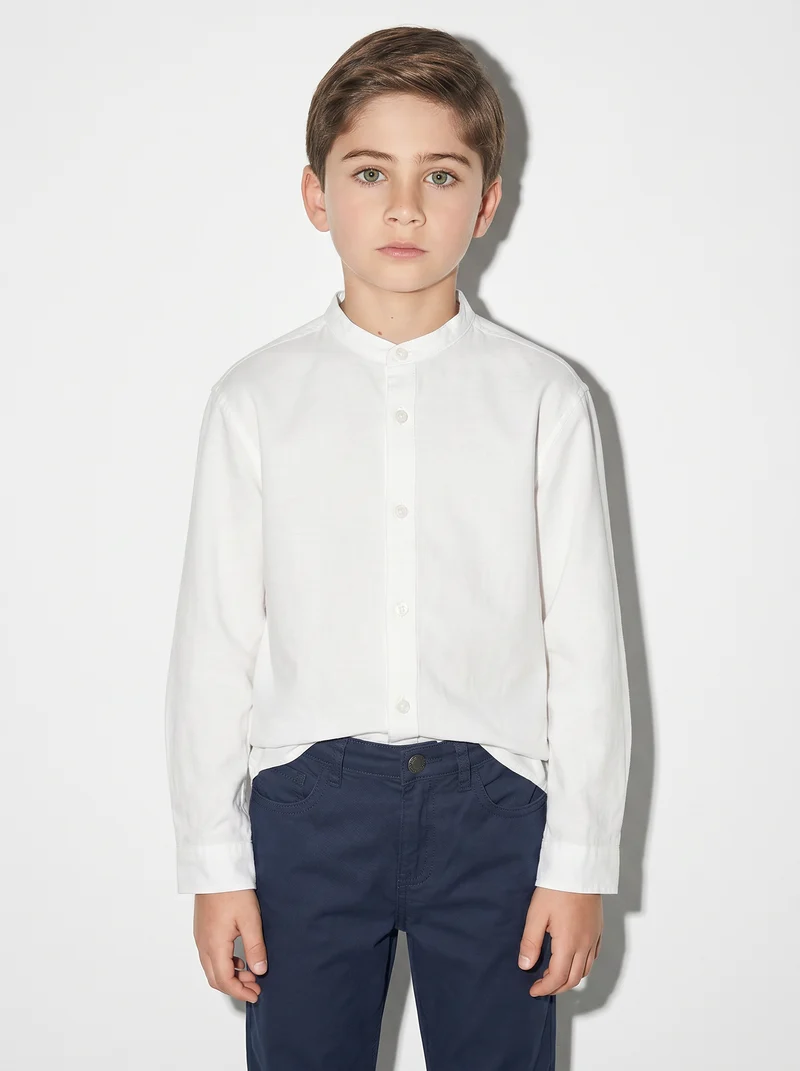 Camicia manica lunga con collo coreano - Bianco latte